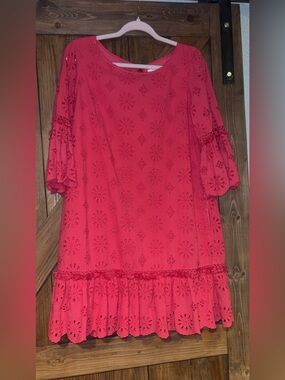 Anthropologie Coral Red Eyelet Sleeveless Dress